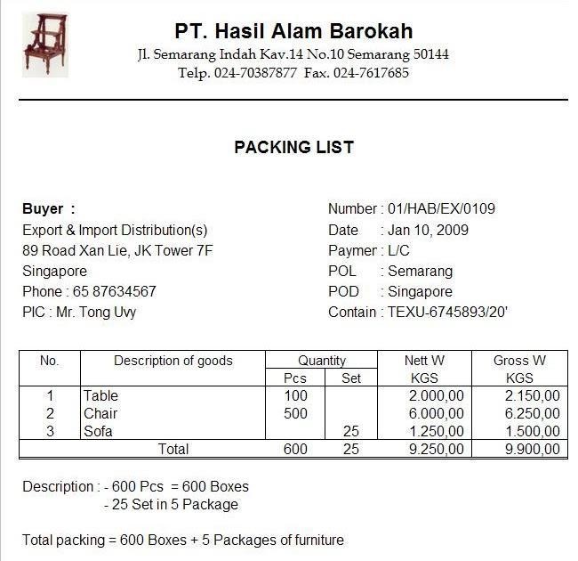 Packing List Ekspor Impor