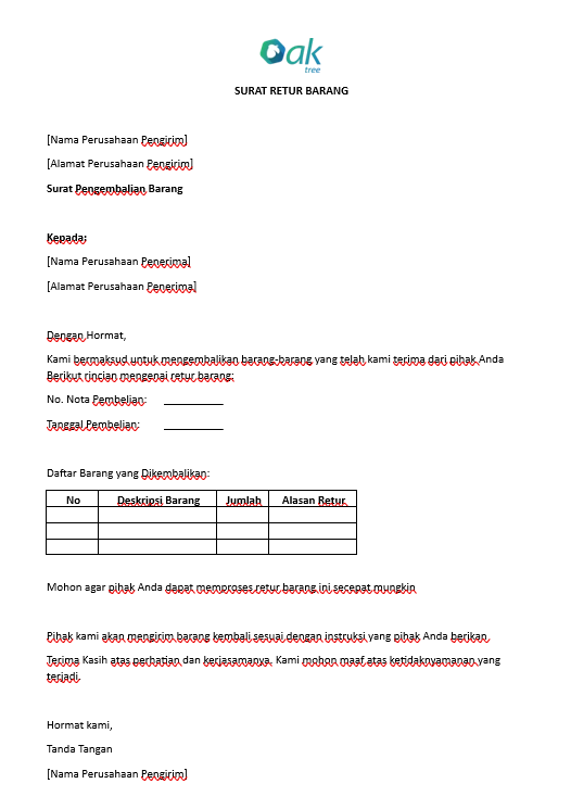 Contoh Surat dan Nota Retur Barang Dalam Pengiriman - Oaktree Blog