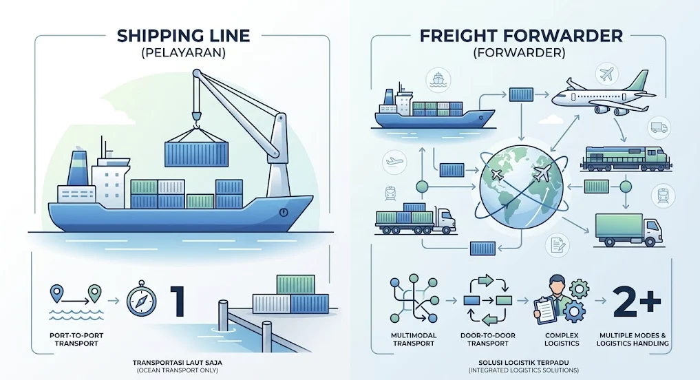 Perbedaan Freight Forwarding Vs Shipping Line