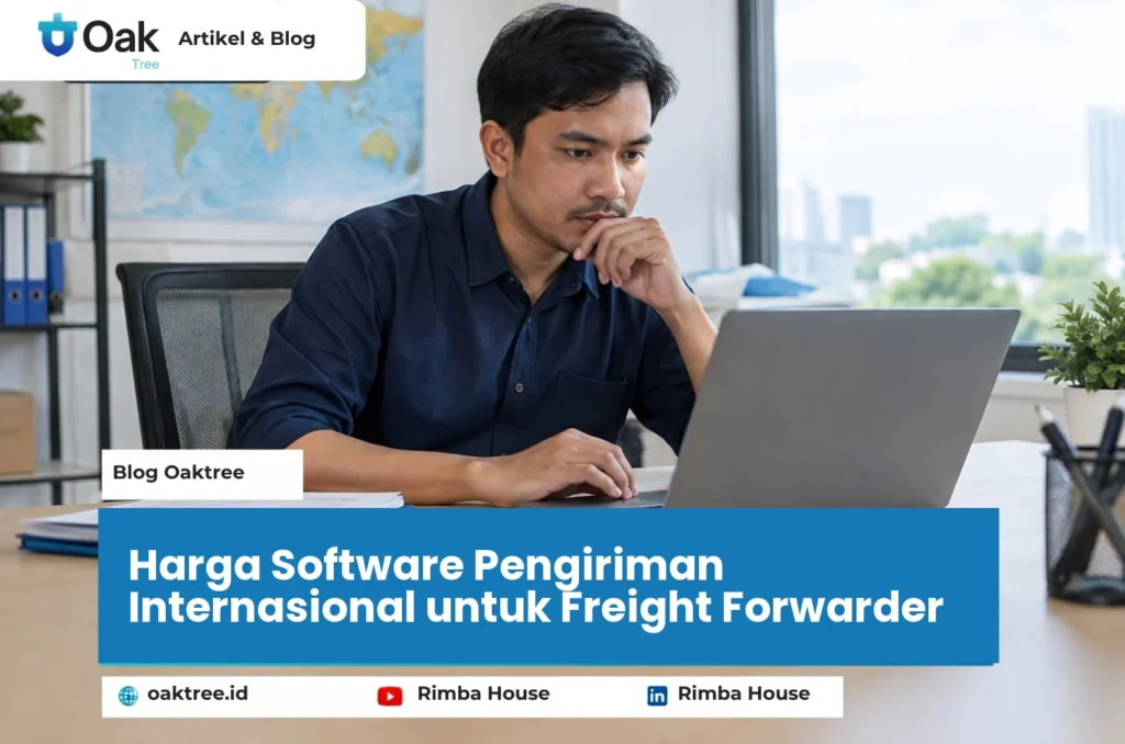 Manajer freight forwarding memeriksa dashboard pengiriman internasional di laptop.